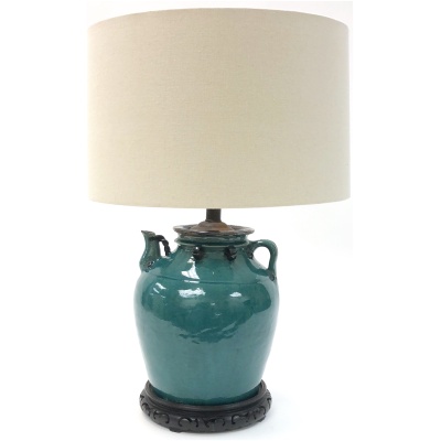 Antique Turquoise Ceramic Pot Lamp