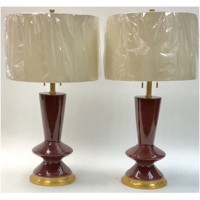 A Pair of Beetroot Glazed Table Lamps