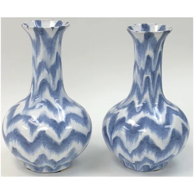A Pair of Genie Form Blue Ziggy Vases