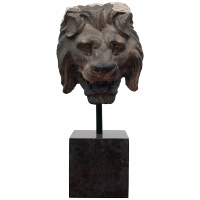 Antique Lion Head Fragment on Stand