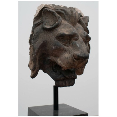 Antique Lion Head Fragment on Stand