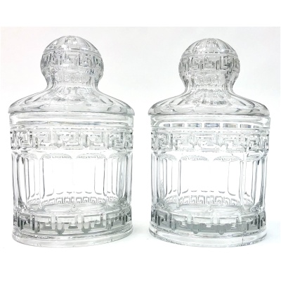 Antique Pair of Greek Key GlassCanisters