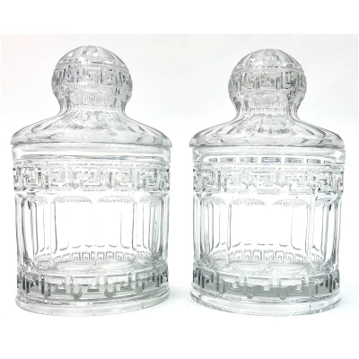 Antique Pair of Greek Key GlassCanisters