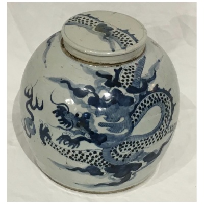 Antique Chinese Blue & White Balloon Jar