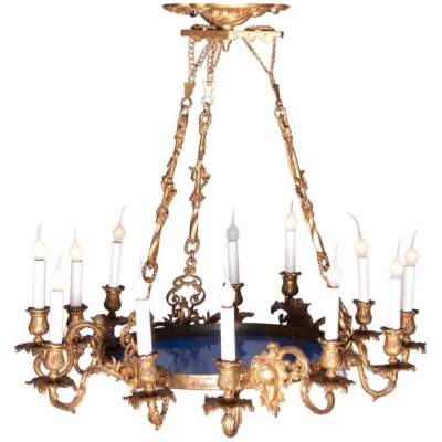 Antique French Chandelier w/Blue Glass