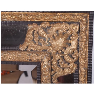 Antique Napoleon Mirror w/Brass Repousse