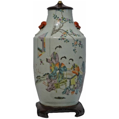 Antique Large Chinese Famille Rose Lamp