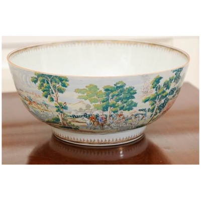 Antique Chinese Export Hunt Punch Bowl