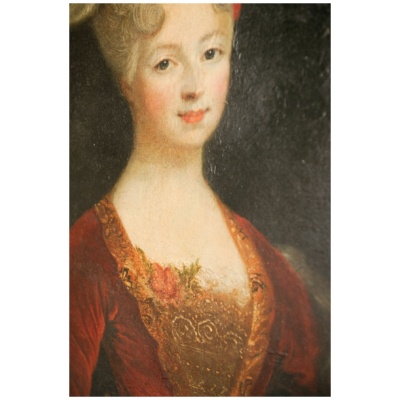 Antique Oval Portrait of Woman in Red