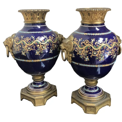 Antique French Mounted Porcelain Urns