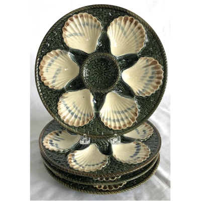 Antique Majolica Oyster Plates Set/4