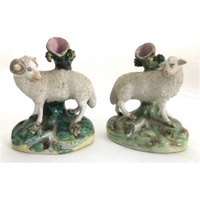 Antique Staffordshire Sheep Spill Vases