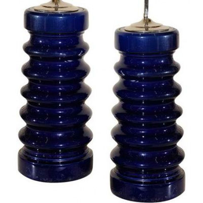Antique Pair of Cobalt Insulator Lamps
