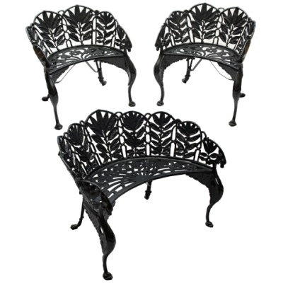 Antique Cast Iron "Laurel"Bench & Chairs