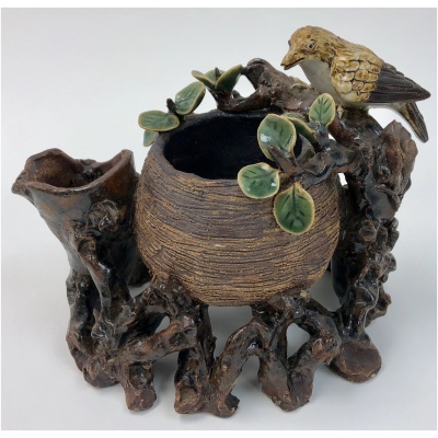 Antique Chinese Bird w/Nest Sculpture