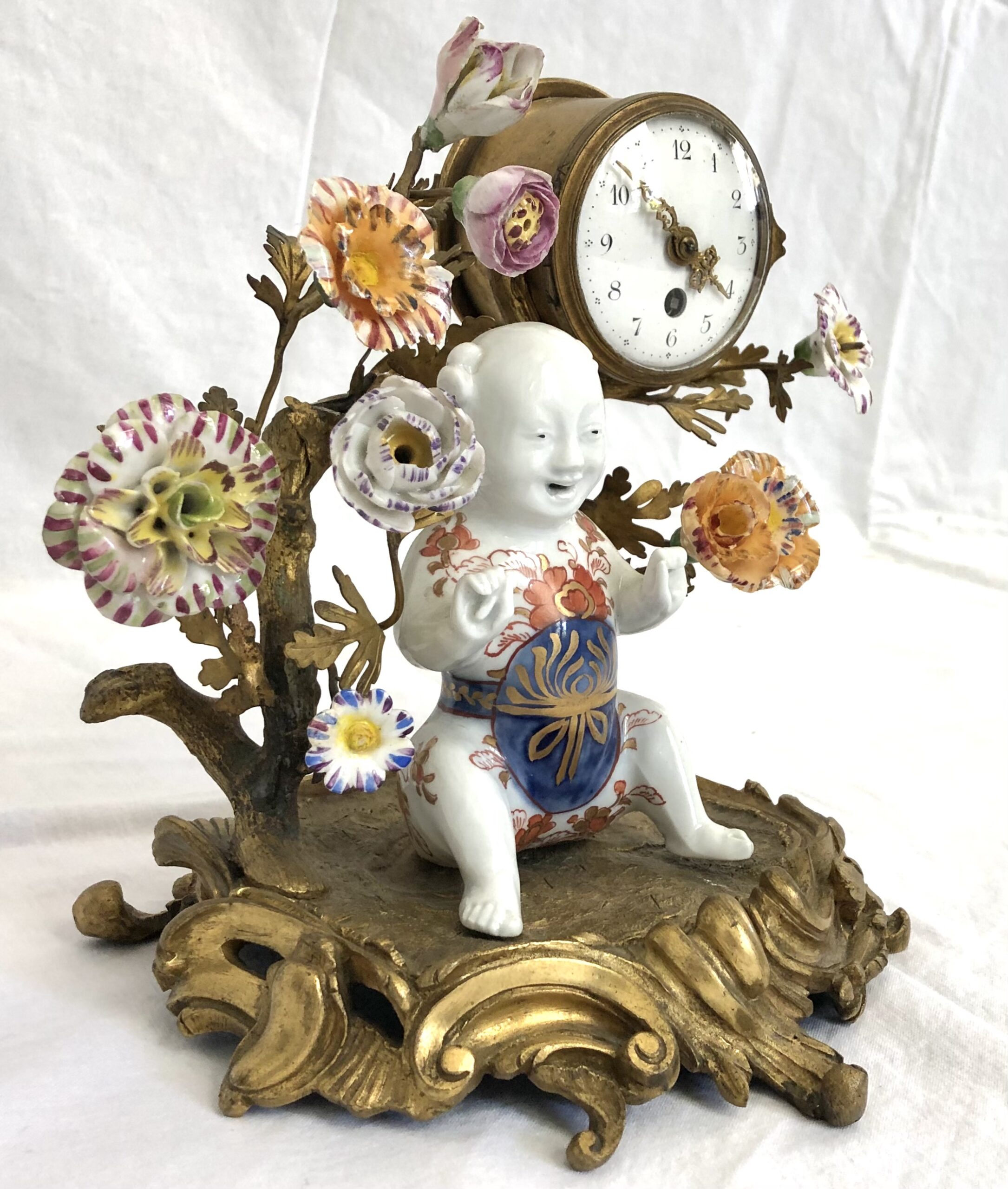 19th c. Louis XV Bronze/Porcelain Clock