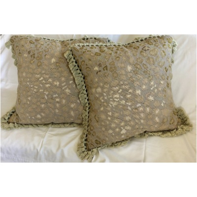 Pair of Celadon Leopard Aubusson Pillows