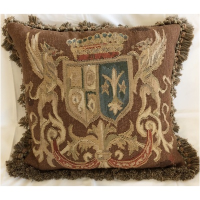 Old World Aubusson Pillow-Heraldic Crest