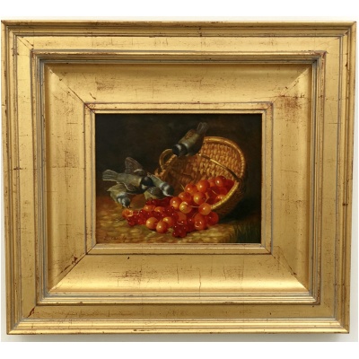 Oil Painting Birds & Cherries
