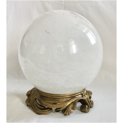White Clear Quartz Sphere on Brass Base