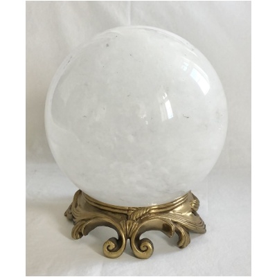 White Clear Quartz Sphere on Brass Base