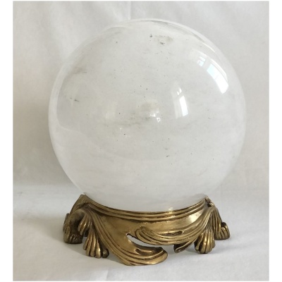 White Clear Quartz Sphere on Brass Base