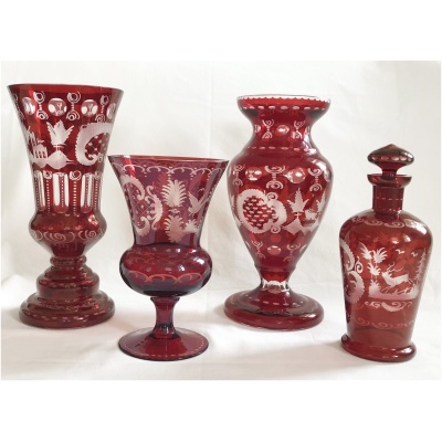 Group of 4 Egermann Bohemian Ruby Vases