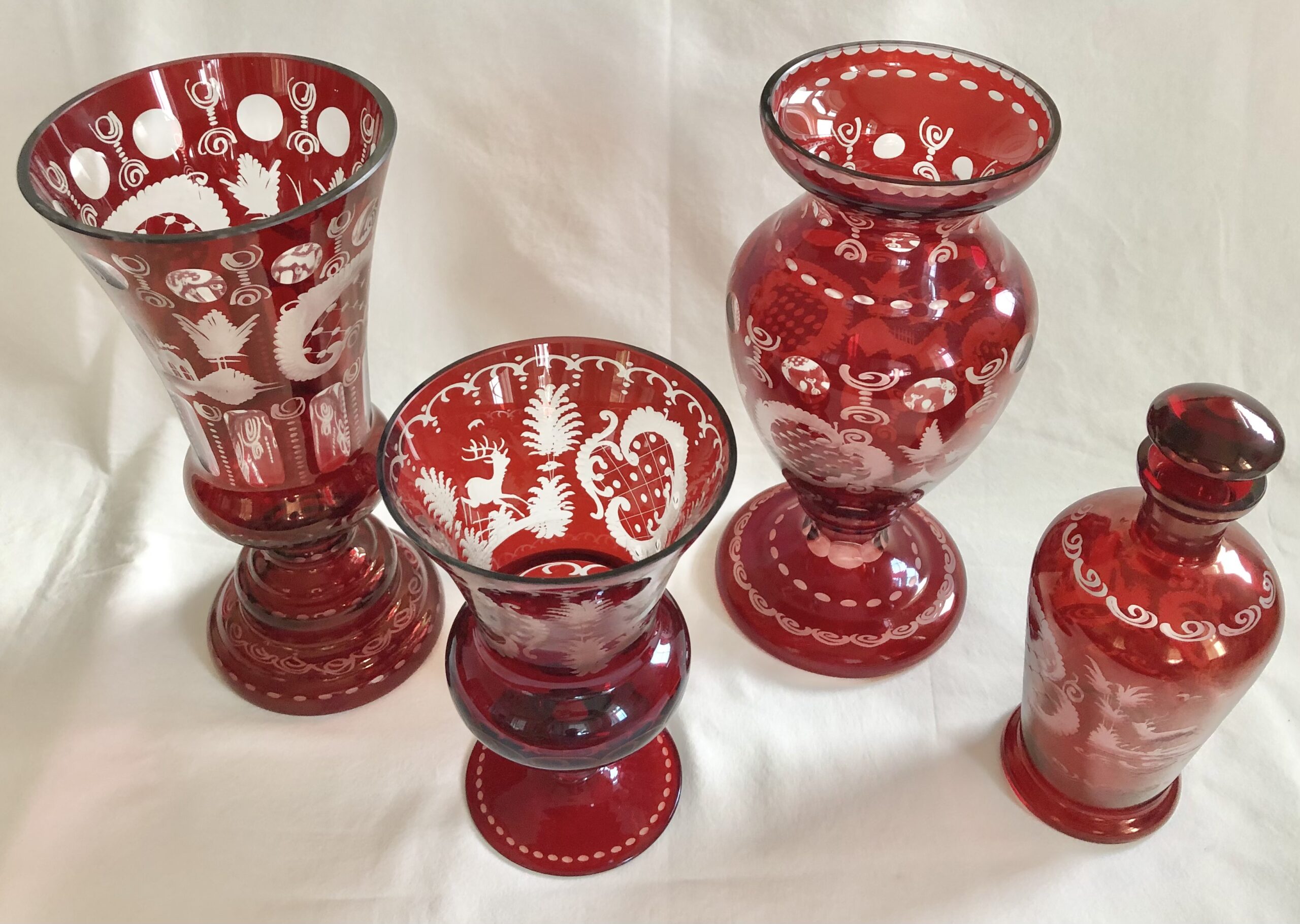Group of 4 Egermann Bohemian Ruby Vases