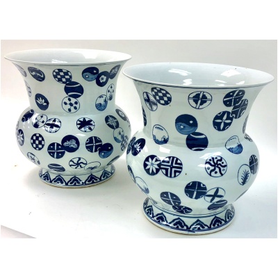 Pair of Aesthetic Blue & White Pots
