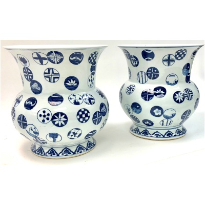 Pair of Aesthetic Blue & White Pots