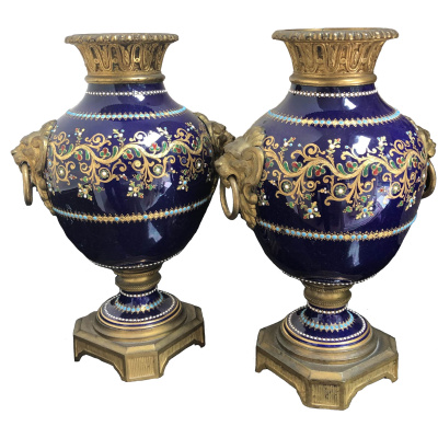 19th c. French Mounted Porcelain Urns