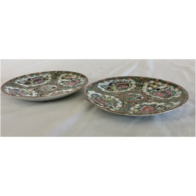 19th c. Rose Medallion 6" Plates, Pair