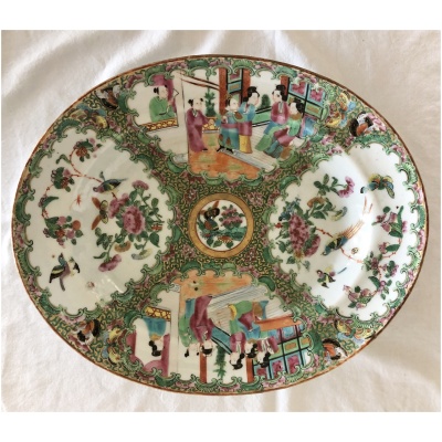 19th c. Rose Medallion 12.5"Oval Platter