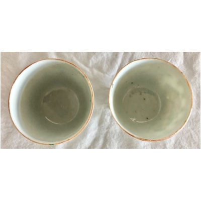 19th c. Rose Medallion Sake Cups - Pair