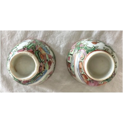 19th c. Rose Medallion Sake Cups - Pair