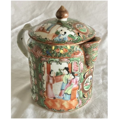 19th c. Rose Medallion Barrel Coffee Pot