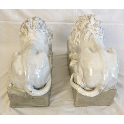 Vintage Pair of Reclining White Lions