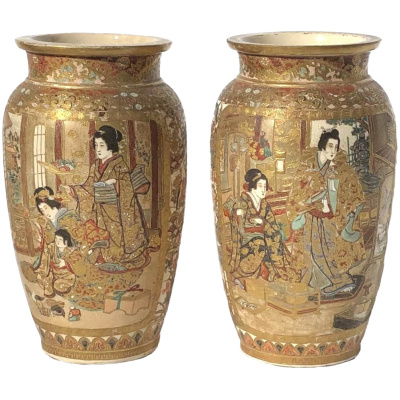 19th c. Pair Meiji Period Satsuma Vases