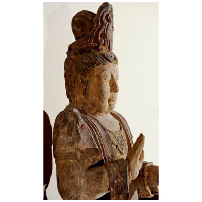 18th c. 46"Carved & Painted Wood Guanyin