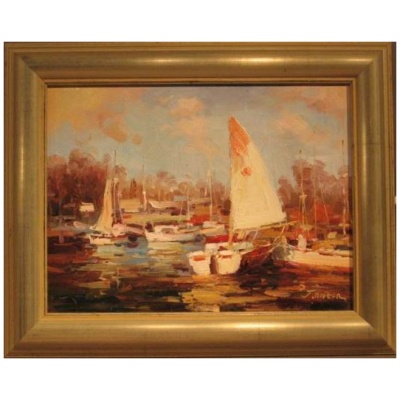 J Norton Sailboat Harbor Painting