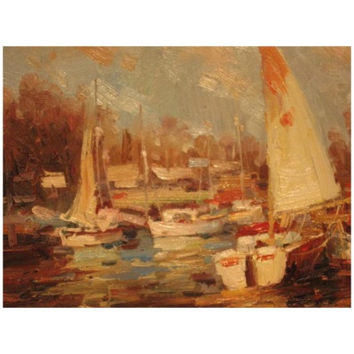 J Norton Sailboat Harbor Painting