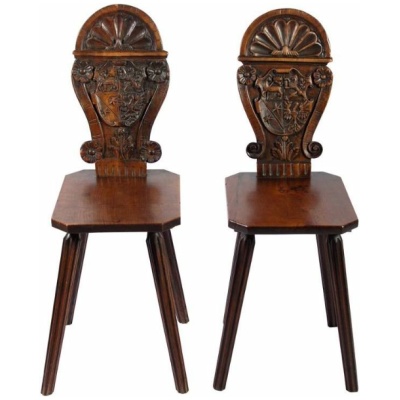 19th c. Pair of German Hall Chairs