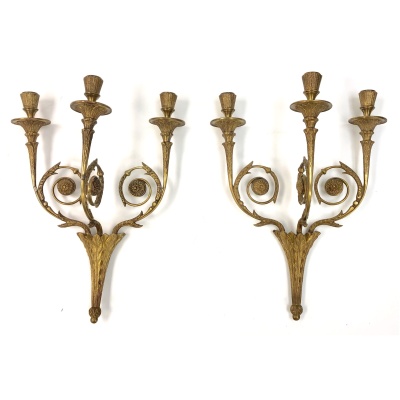19th c. Pair of Acanthus Scroll Sconces