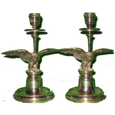 Antique Eagle Candlesticks & Inkwell