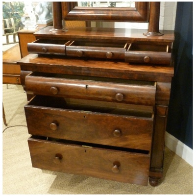 19th c. Mahogany Empire Chest w/Mirror