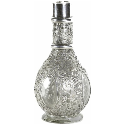 Antique Decanter w/Sterling Overlay