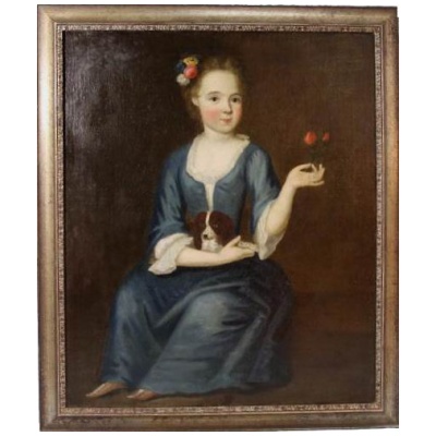 18th c. English Child Portrait w/Rose