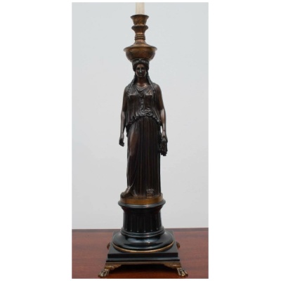 19th c. F Barbedienne Bronze Lamp