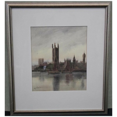 19th c. London Watercolor - Harlow