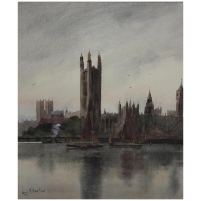 19th c. London Watercolor - Harlow